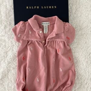 Polo by Ralph Lauren Pink Baby Polo Romper with Embroidered Pony